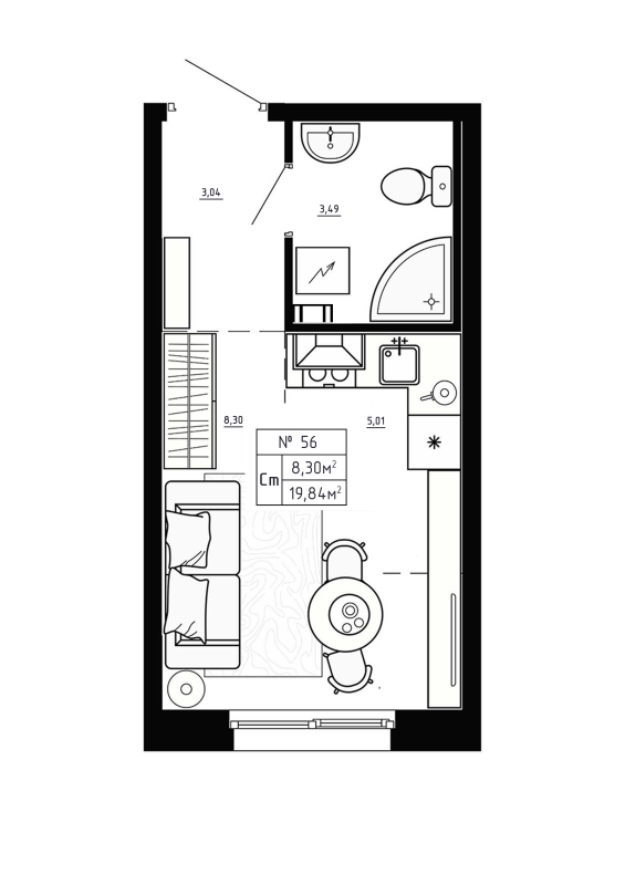 Квартира-студия, 19.84 м² в ЖК "Аннино Сити" - планировка, фото №1
