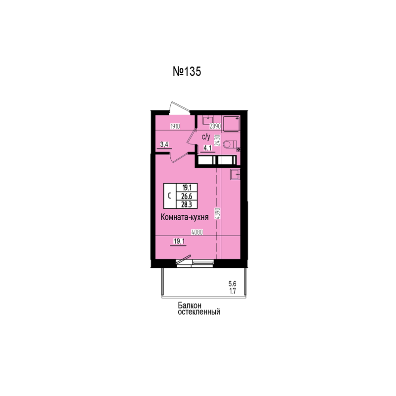 Квартира-студия, 28.3 м² в ЖК "ПРАГМА СИТИ" - планировка, фото №1