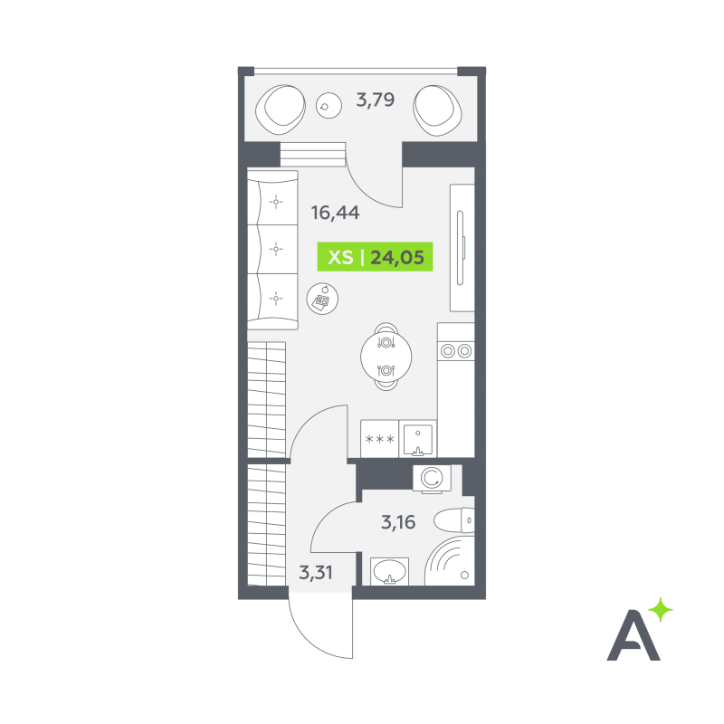 Квартира-студия, 24.05 м² в ЖК "Аквилон РекаПарк" - планировка, фото №1