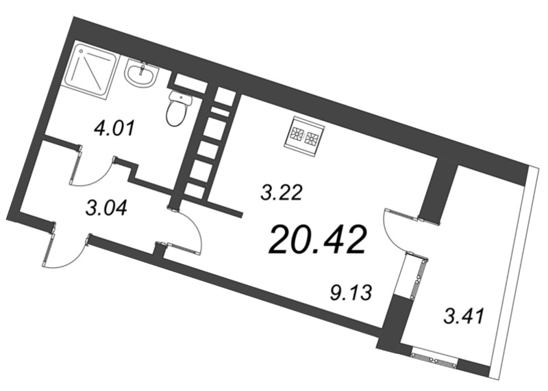Квартира-студия, 20.42 м² - планировка, фото №1
