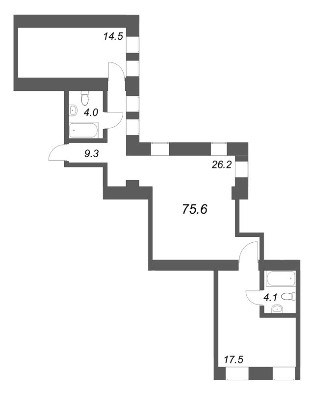 3-комнатная (Евро) квартира, 75.6 м² в ЖК "Дом купца Злобина" - планировка, фото №1
