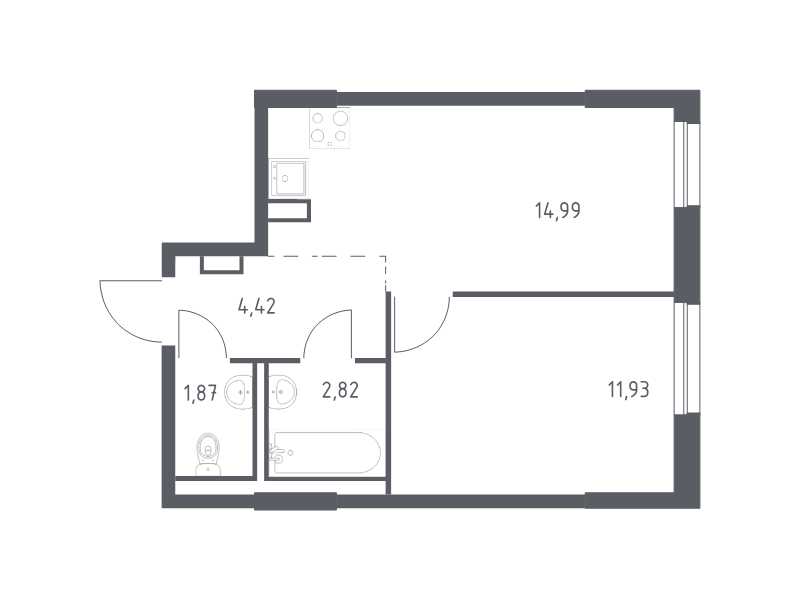 2-комнатная (Евро) квартира, 36.03 м² в ЖК "Невская Долина" - планировка, фото №1