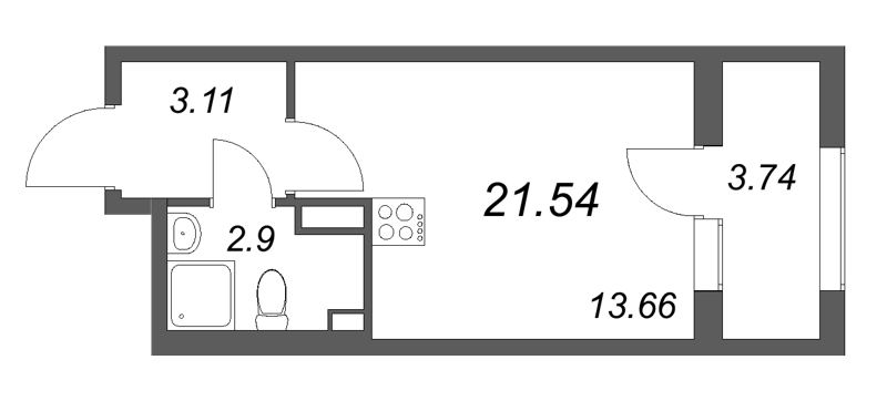Квартира-студия, 21.54 м² в ЖК "Гранат" - планировка, фото №1