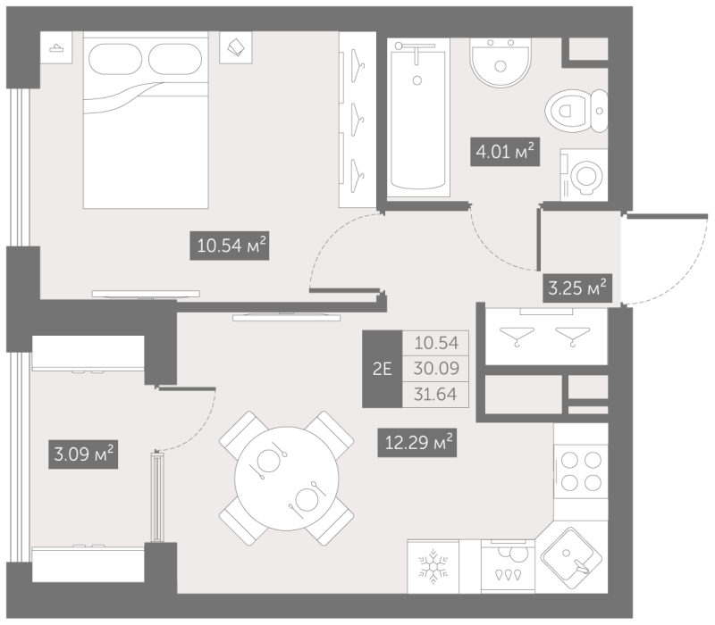 1-комнатная квартира, 31.64 м² в ЖК "Квартал «Новый Московский»" - планировка, фото №1