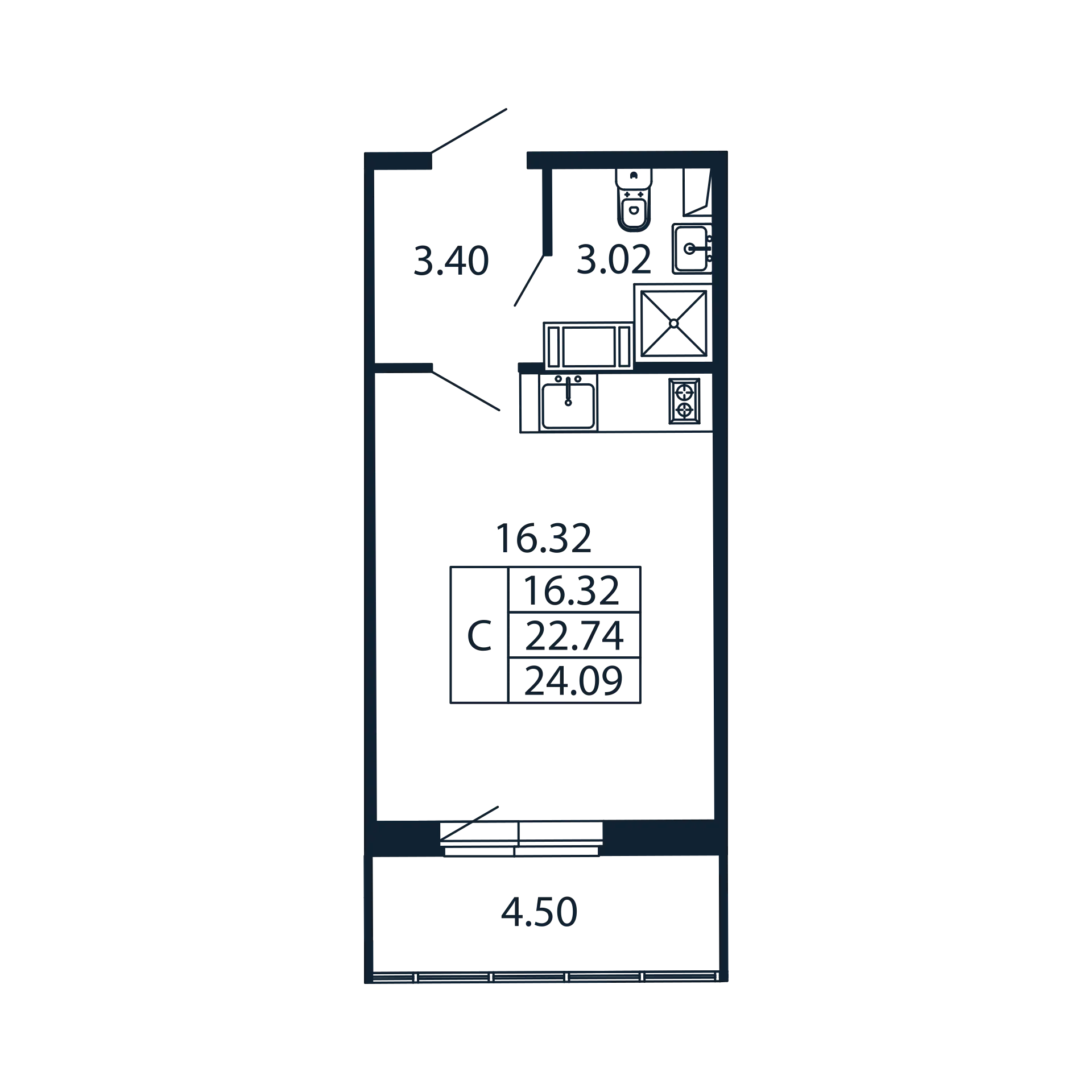 Квартира-студия, 22.74 м² в ЖК "Полис ЛАВрики" - планировка, фото №1