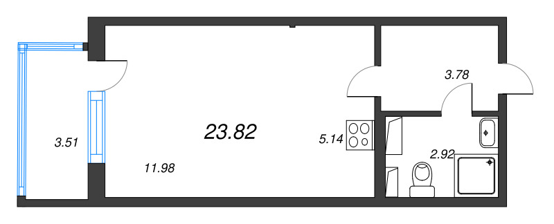Квартира-студия, 23.82 м² в ЖК "Любоград" - планировка, фото №1