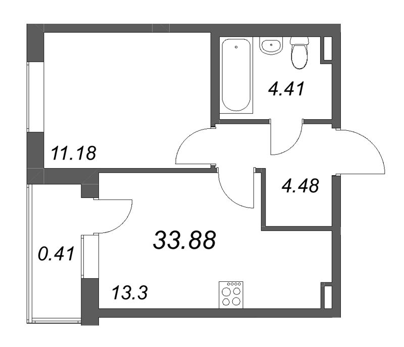 1-комнатная квартира, 33.88 м² в ЖК "Новая история" - планировка, фото №1