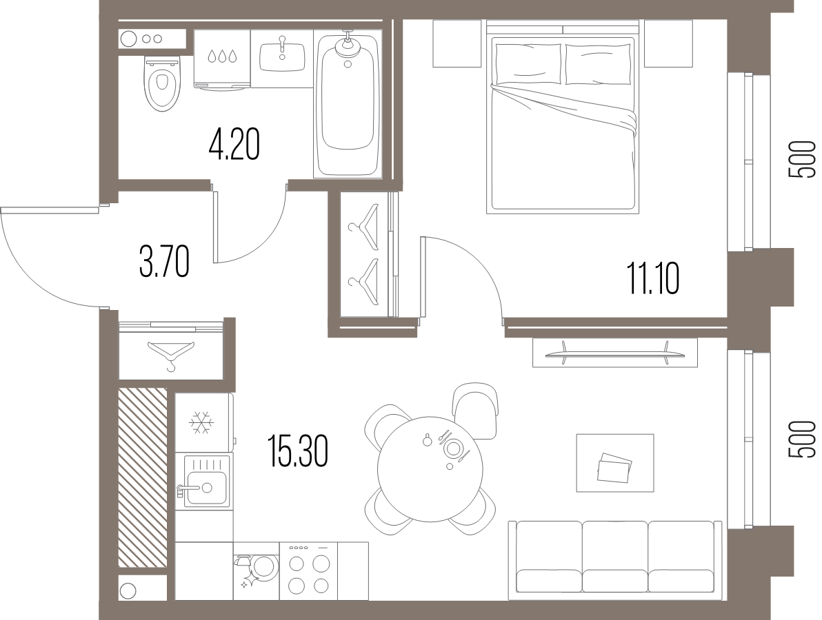 2-комнатная (Евро) квартира, 34.3 м² в ЖК "Легенда на Охте" - планировка, фото №1