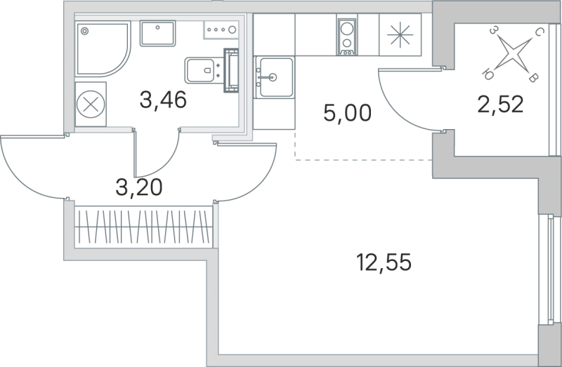 Квартира-студия, 24.21 м² в ЖК "Любоград" - планировка, фото №1