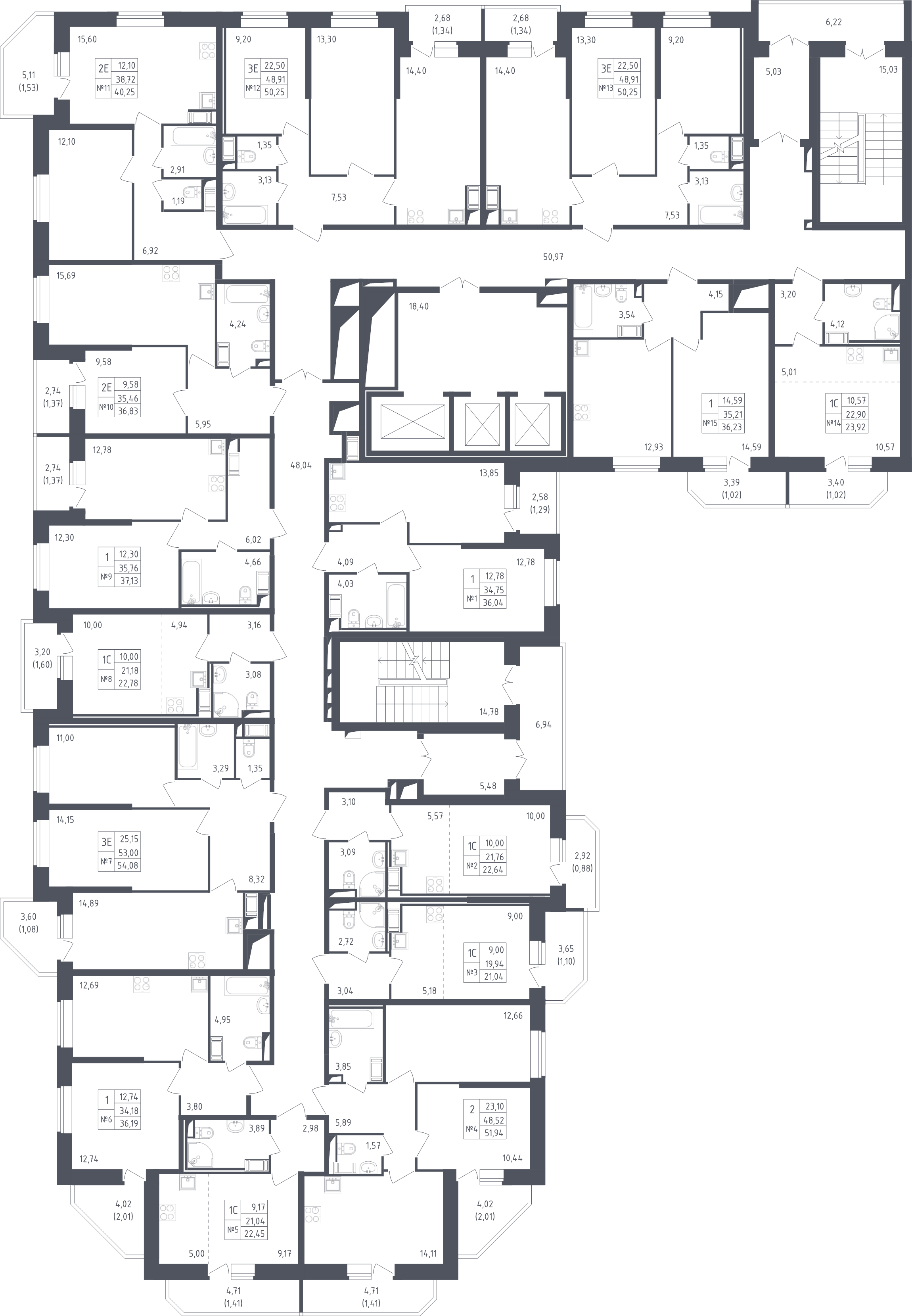 2-комнатная квартира, 50.25 м² - планировка этажа
