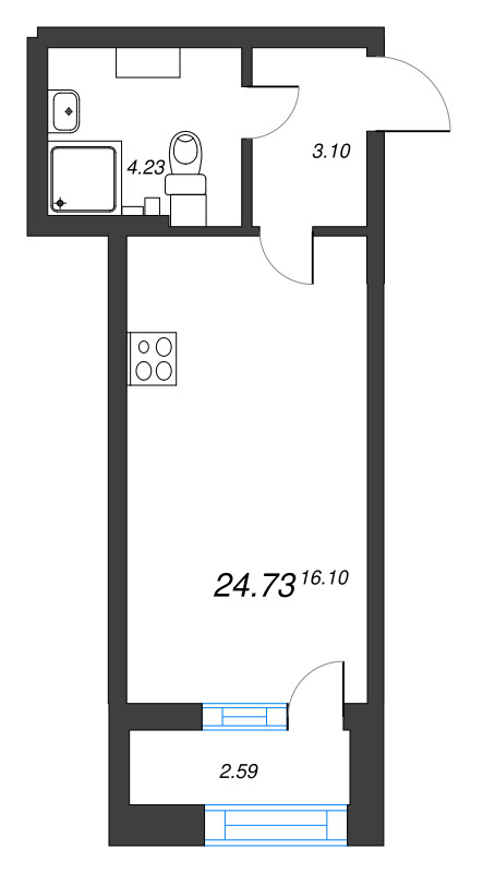 Квартира-студия, 24.73 м² - планировка, фото №1