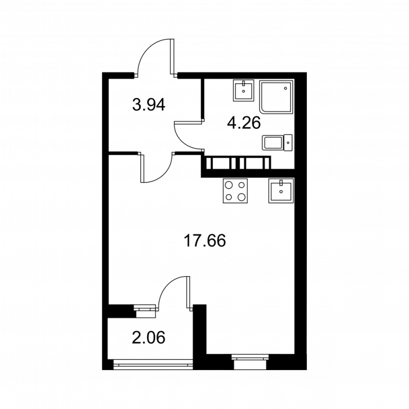 Квартира-студия, 26.89 м² в ЖК "Квартал Заречье" - планировка, фото №1