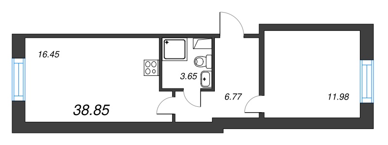 2-комнатная (Евро) квартира, 38.85 м² в ЖК "Энфилд" - планировка, фото №1