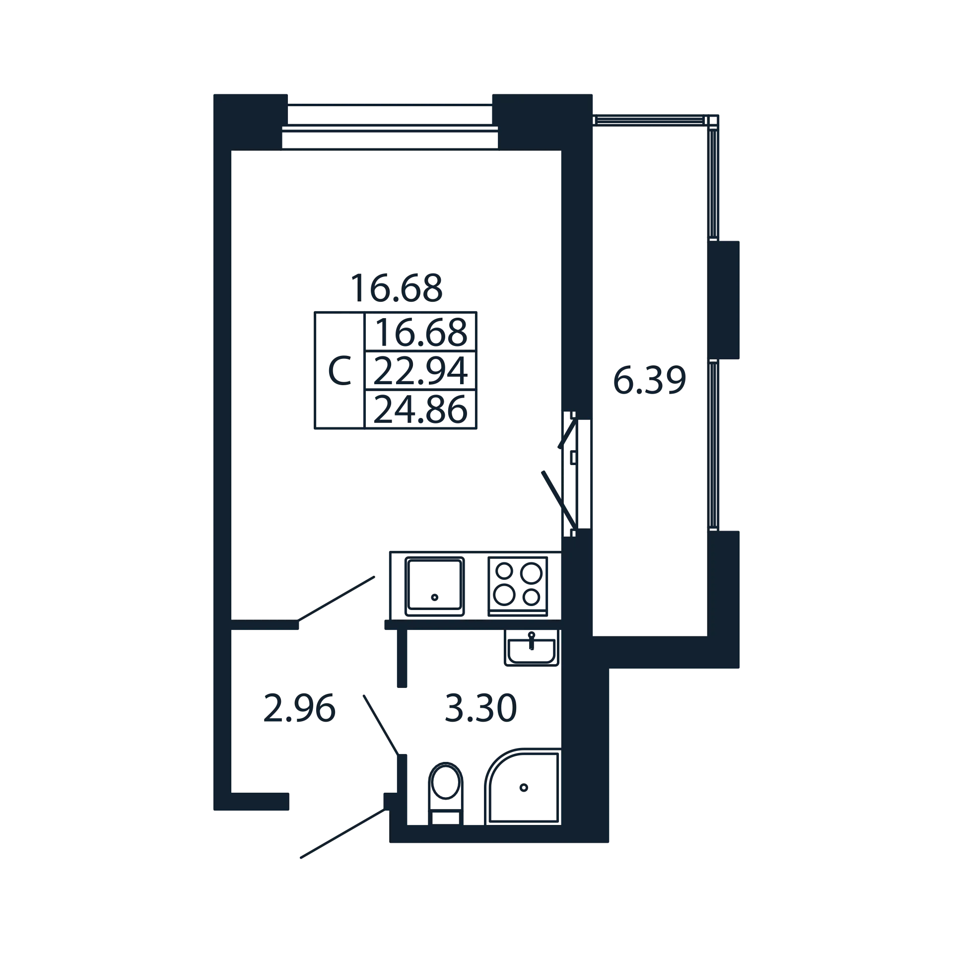 Квартира-студия, 22.94 м² - планировка, фото №1