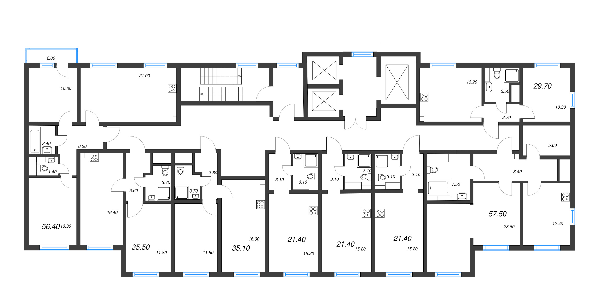 1-комнатная квартира, 29.7 м² - планировка этажа