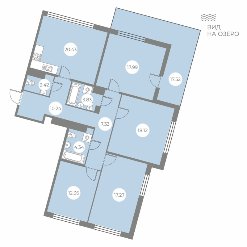 5-комнатная (Евро) квартира, 119.59 м² в ЖК "БФА в Озерках" - планировка, фото №1