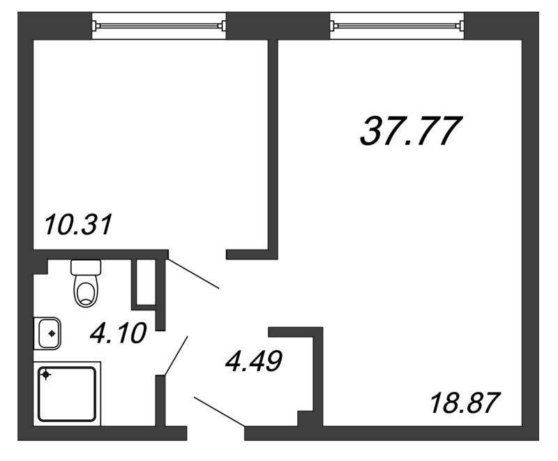 2-комнатная (Евро) квартира, 37.77 м² - планировка, фото №1