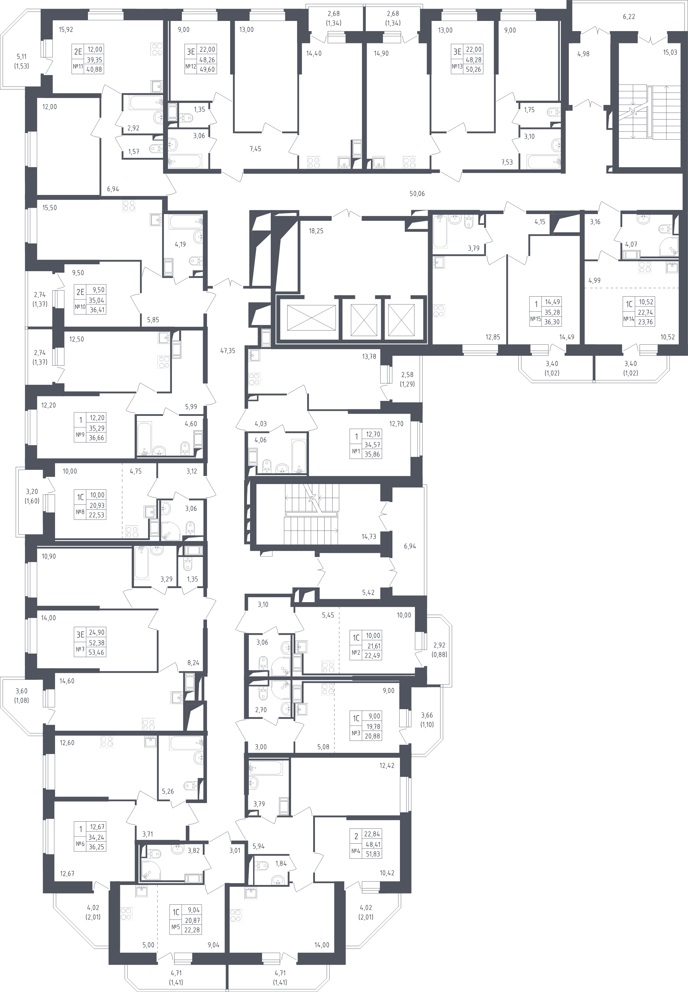 2-комнатная (Евро) квартира, 36.41 м² - планировка этажа