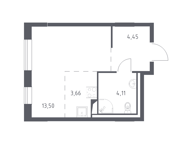 Квартира-студия, 25.72 м² - планировка, фото №1