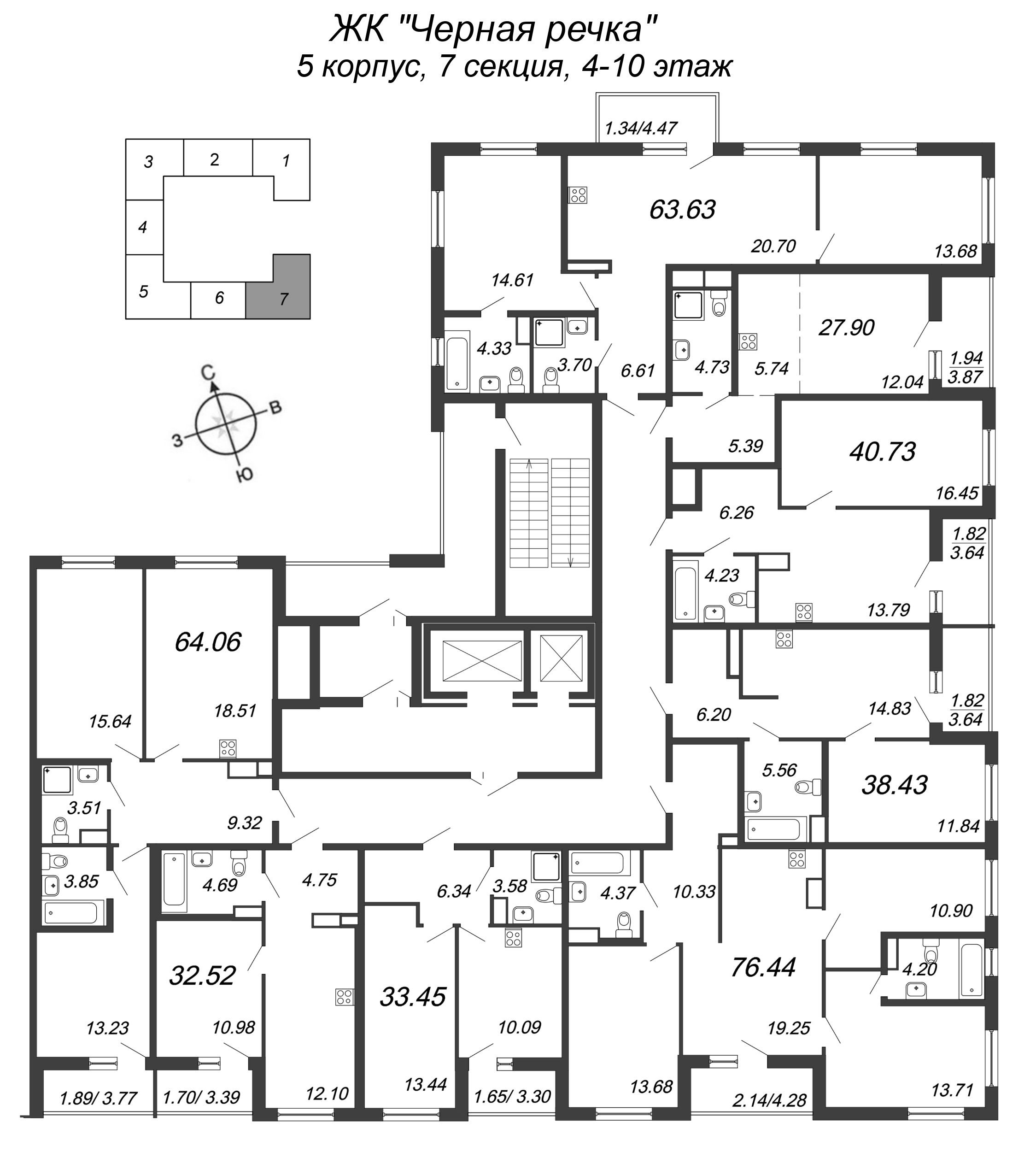 2-комнатная (Евро) квартира, 38.43 м² - планировка этажа