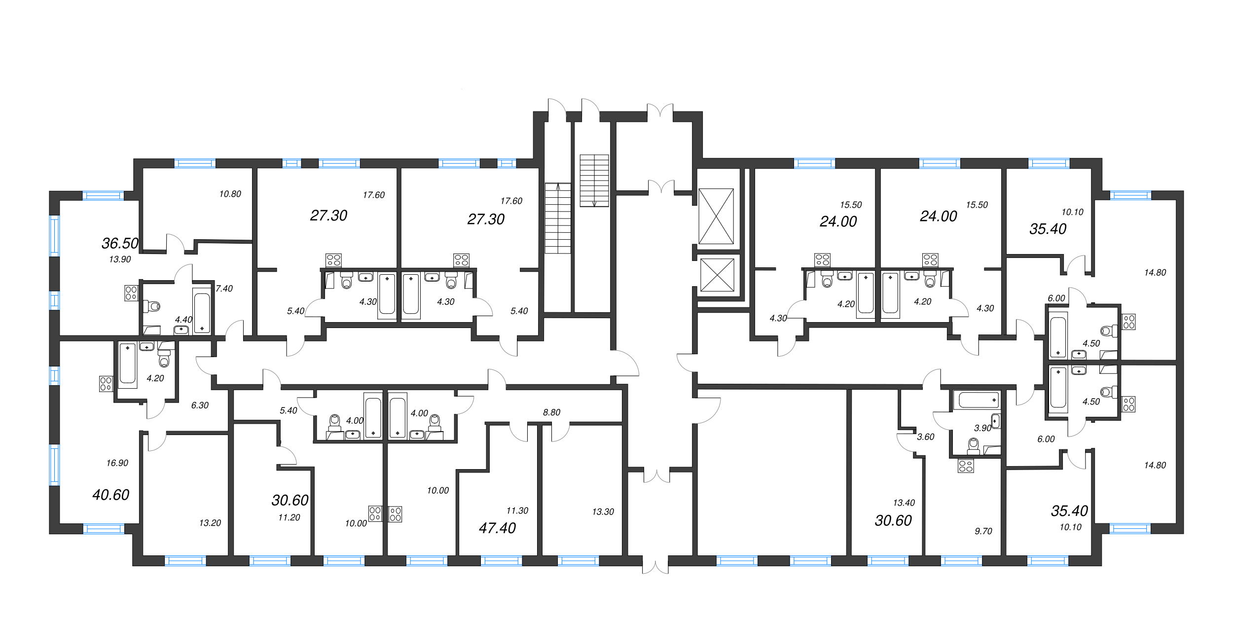 2-комнатная квартира, 47.4 м² - планировка этажа