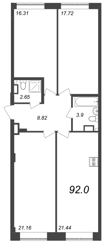 4-комнатная (Евро) квартира, 92 м² - планировка, фото №1