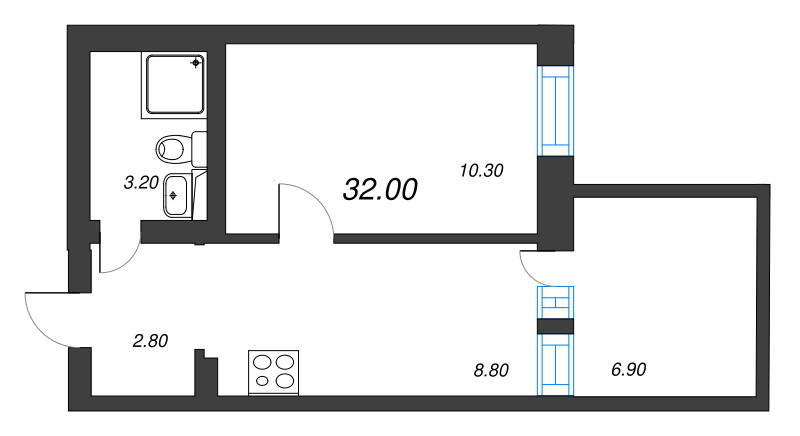 1-комнатная квартира, 27.2 м² в ЖК "Эко Квартал Нега" - планировка, фото №1