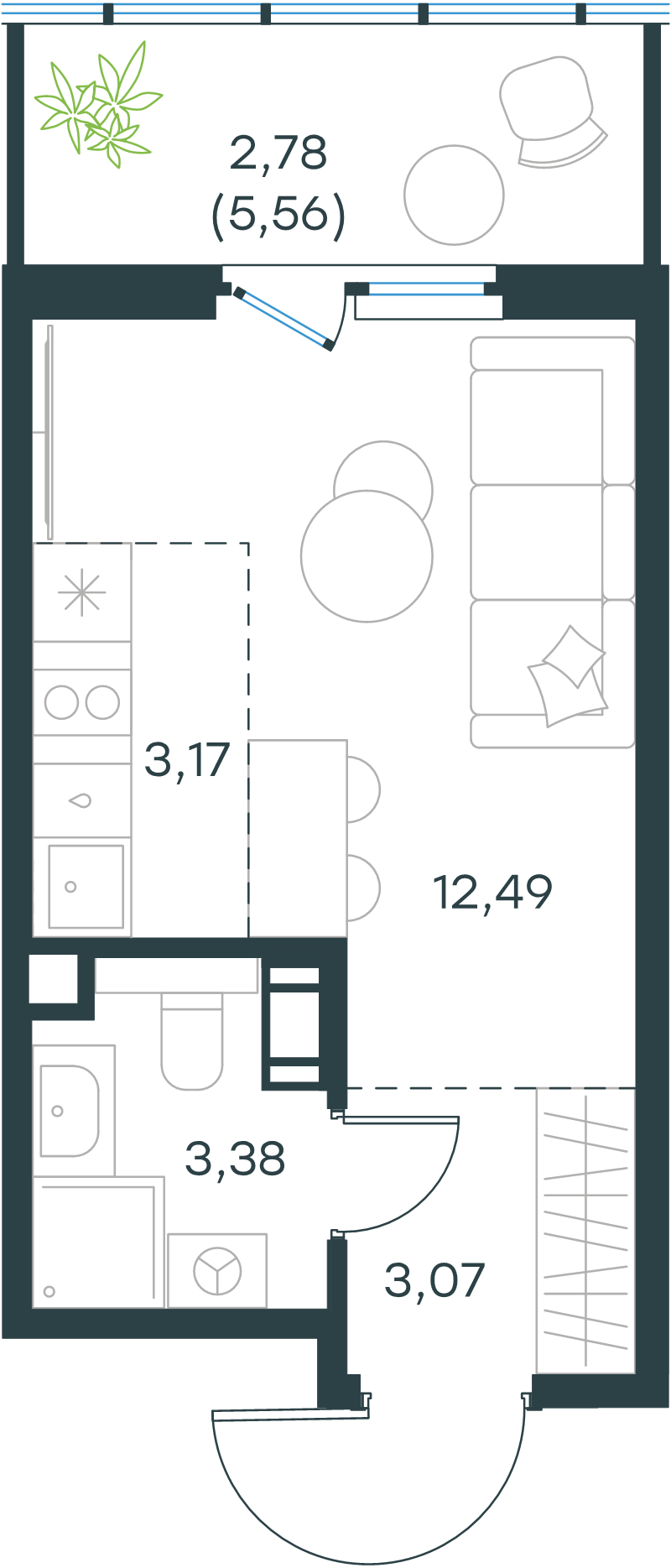 Квартира-студия, 24.8 м² в ЖК "Левел Мечникова" - планировка, фото №1