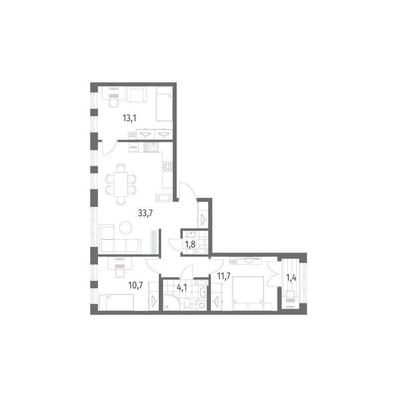 4-комнатная (Евро) квартира, 76.5 м² - планировка, фото №1
