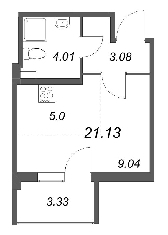 Квартира-студия, 21.13 м² - планировка, фото №1