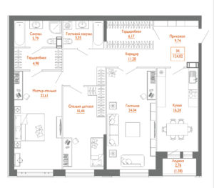 4-комнатная (Евро) квартира, 124.1 м² в ЖК "Monodom Line" - планировка, фото №1