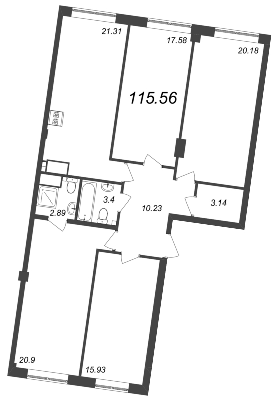 5-комнатная (Евро) квартира, 115.56 м² - планировка, фото №1