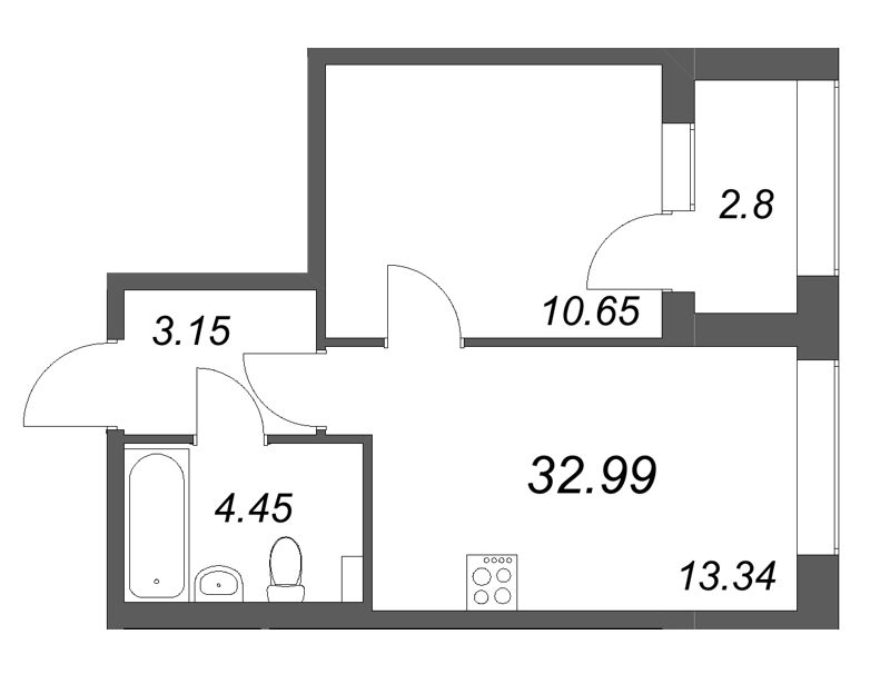 1-комнатная квартира, 32.99 м² в ЖК "Аурум" - планировка, фото №1