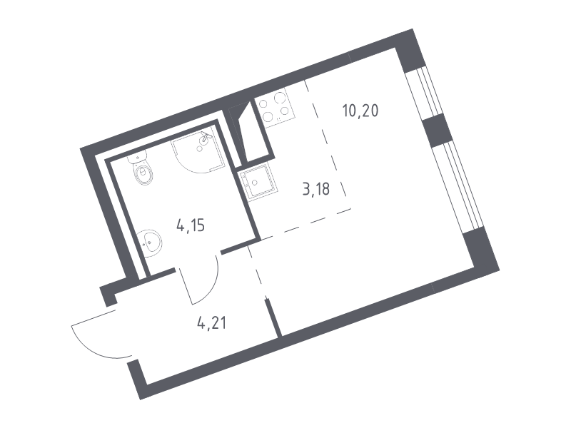 Квартира-студия, 21.74 м² - планировка, фото №1