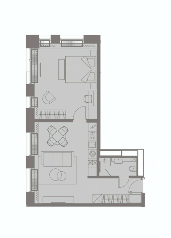 2-комнатная (Евро) квартира, 52.39 м² в ЖК "YE’S Primorsky" - планировка, фото №1