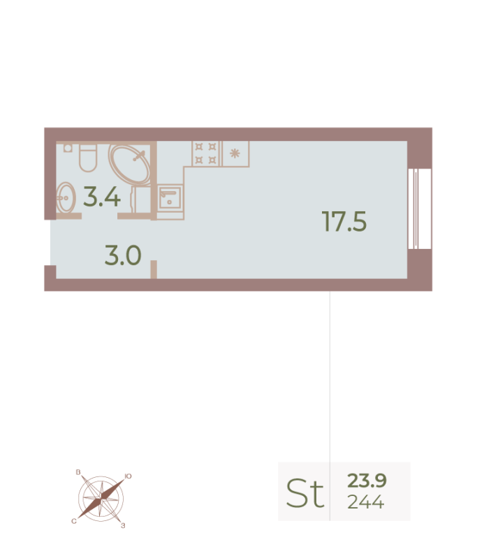 Квартира-студия, 23.7 м² - планировка, фото №1