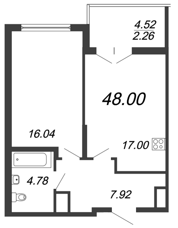 2-комнатная (Евро) квартира, 48 м² в ЖК "Колумб" - планировка, фото №1