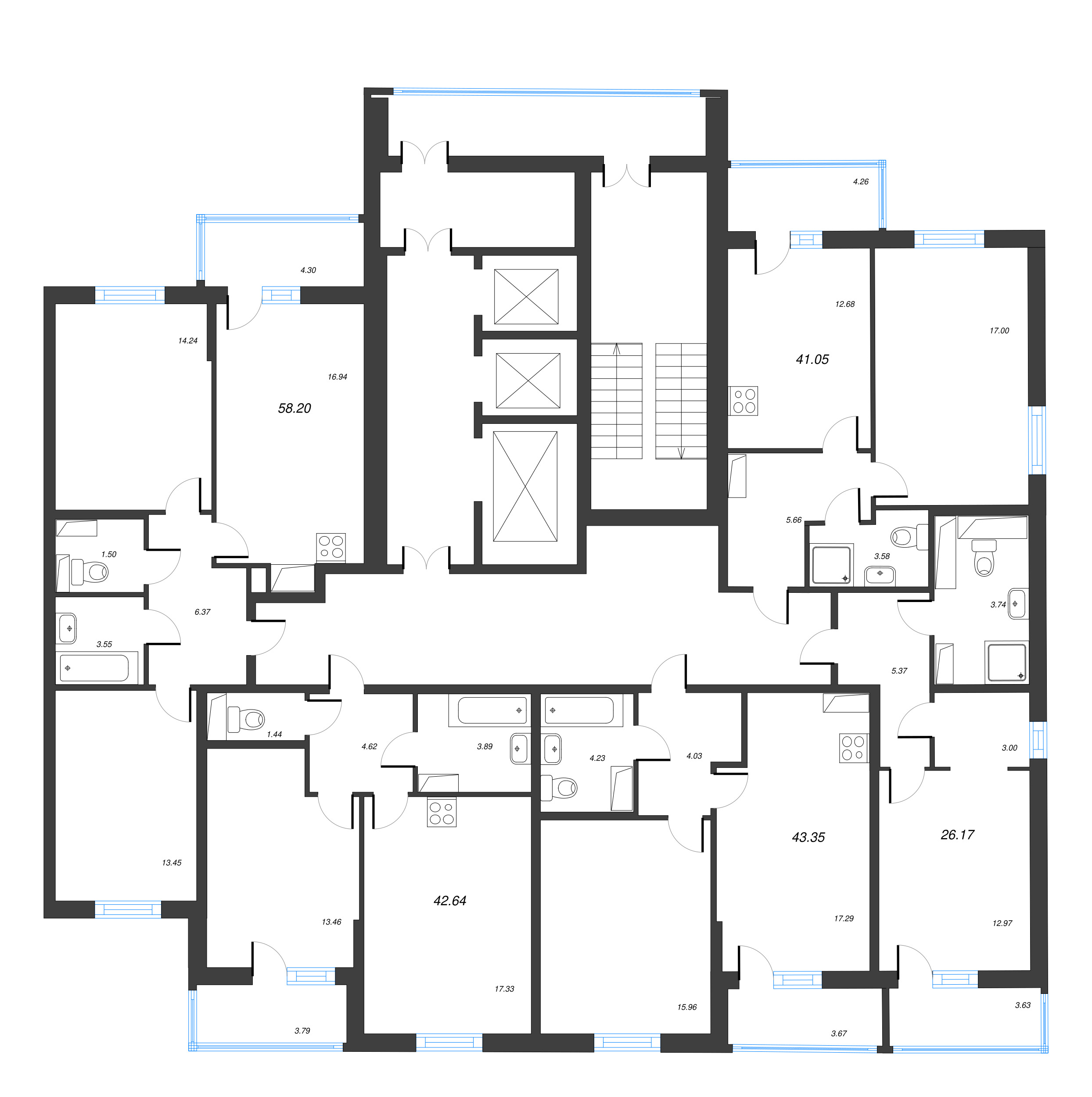 1-комнатная квартира, 41.1 м² - планировка этажа