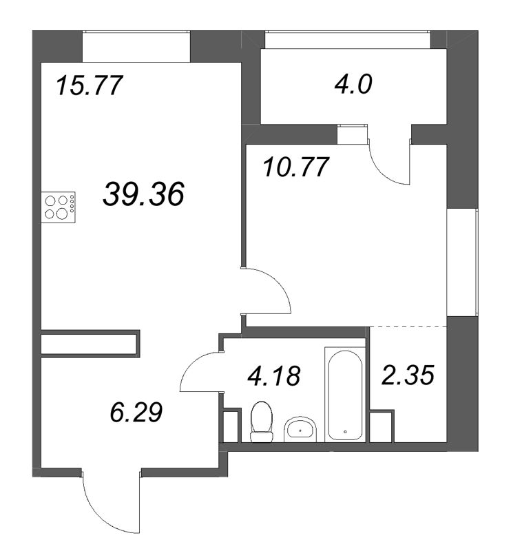 2-комнатная (Евро) квартира, 39.36 м² в ЖК "Ультра Сити 3.0" - планировка, фото №1