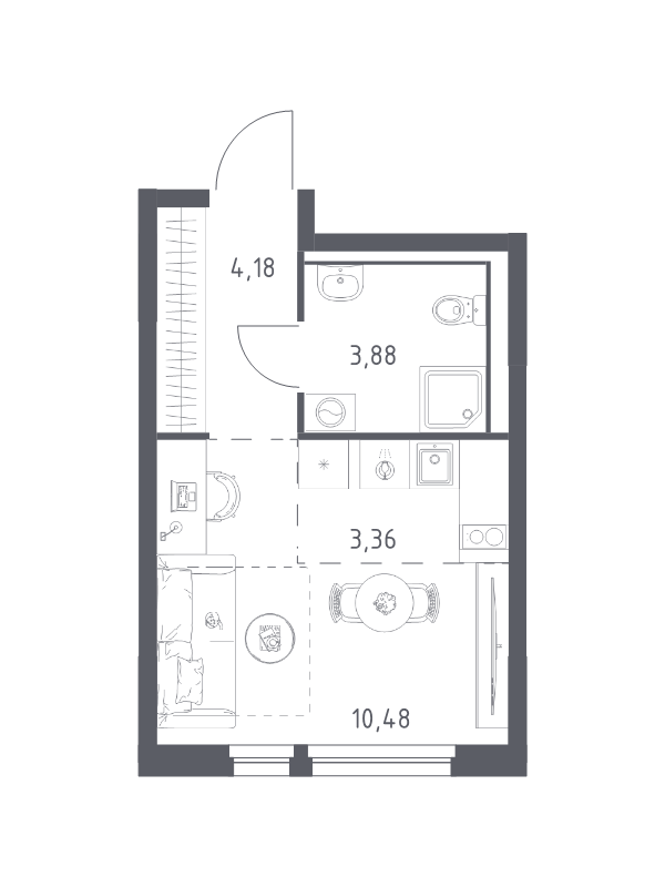 Квартира-студия, 21.9 м² в ЖК "Невская Долина" - планировка, фото №1