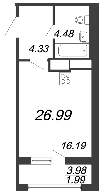 Квартира-студия, 26.99 м² - планировка, фото №1