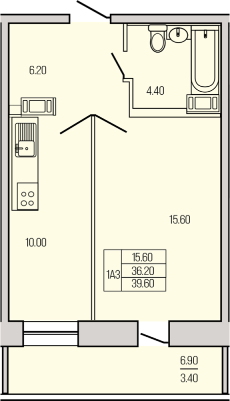 1-комнатная квартира, 38.95 м² в ЖК "Экос" - планировка, фото №1