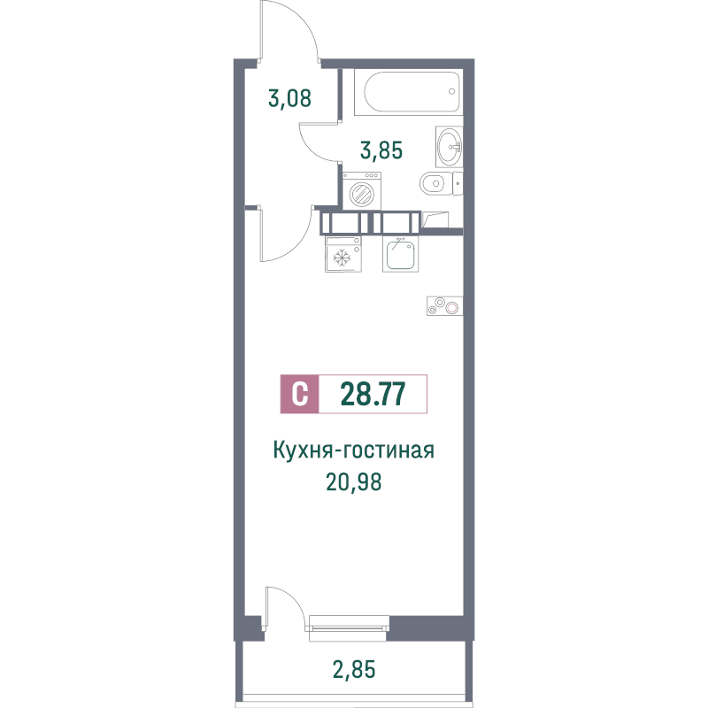 Квартира-студия, 28.1 м² в ЖК "Фотограф" - планировка, фото №1