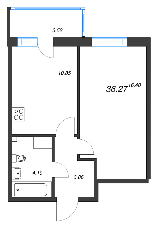 1-комнатная квартира, 36.27 м² в ЖК "Аквилон Янино" - планировка, фото №1