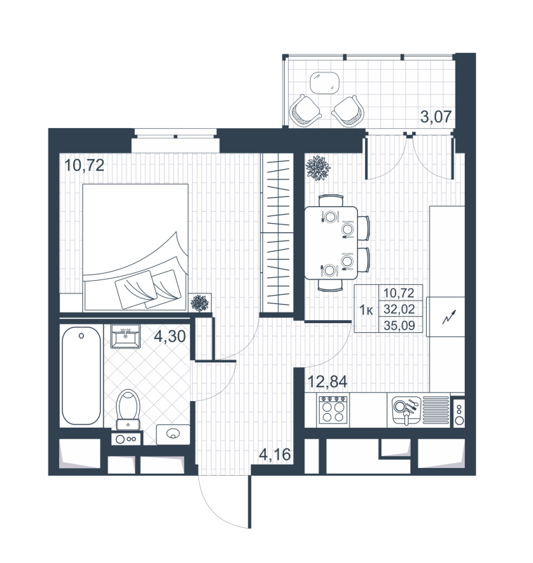 1-комнатная квартира, 31.8 м² в ЖК "Ново-Антропшино" - планировка, фото №1