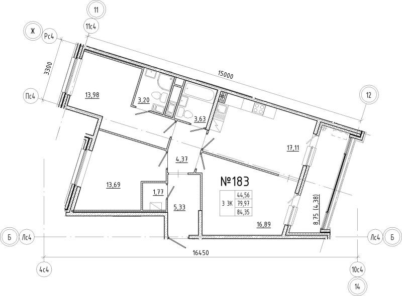 4-комнатная (Евро) квартира, 84.35 м² в ЖК "N8" - планировка, фото №1