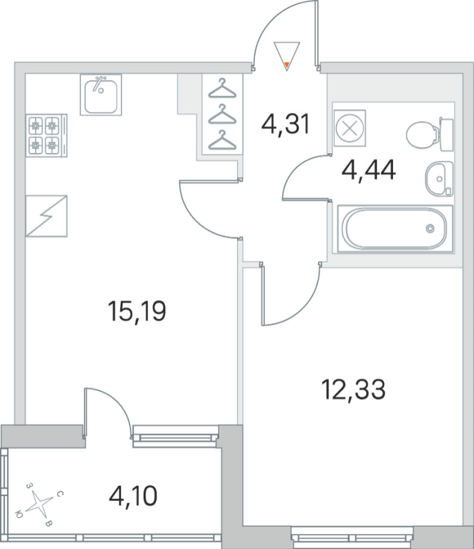 2-комнатная (Евро) квартира, 36.27 м² - планировка, фото №1