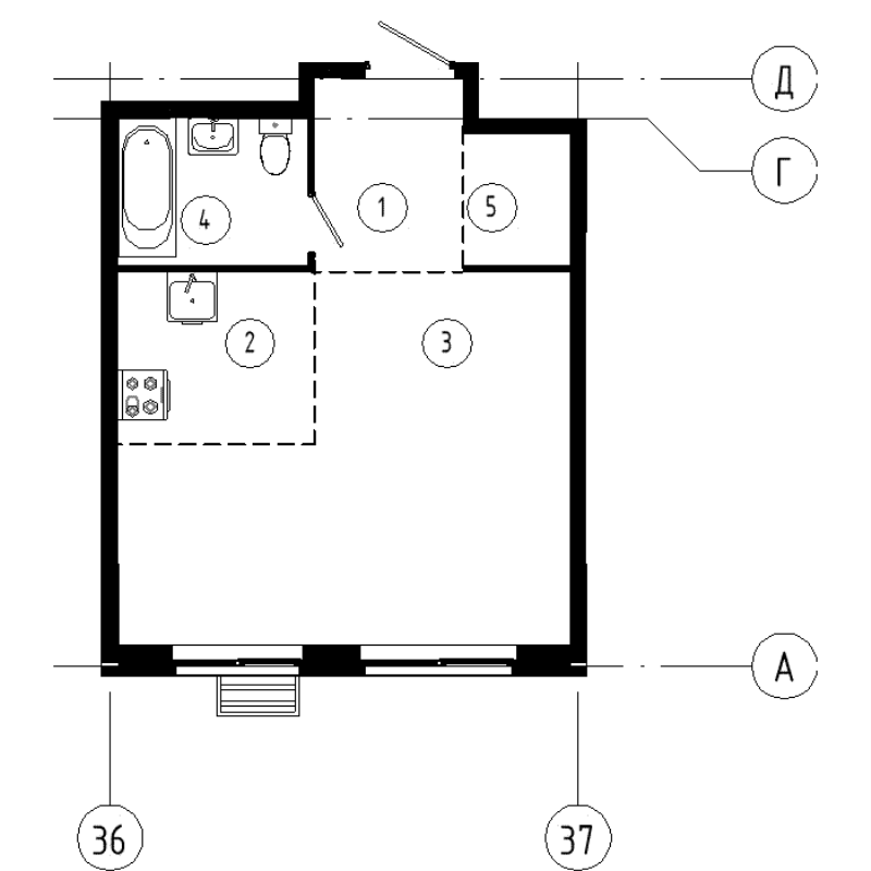 Квартира-студия, 35.6 м² в ЖК "Ягодное Река Парк" - планировка, фото №1
