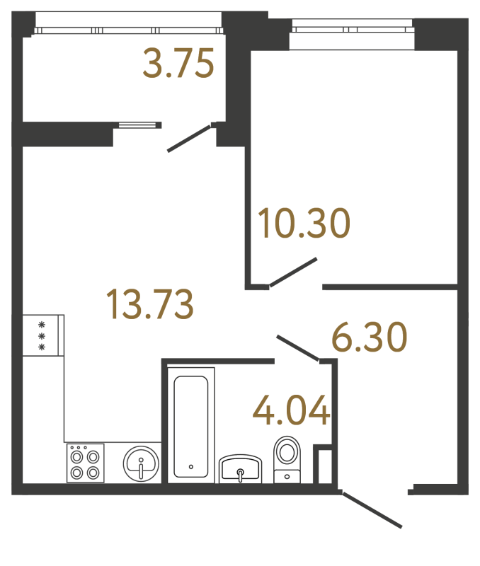 1-комнатная квартира, 34.37 м² в ЖК "Ultra City 3.0" - планировка, фото №1