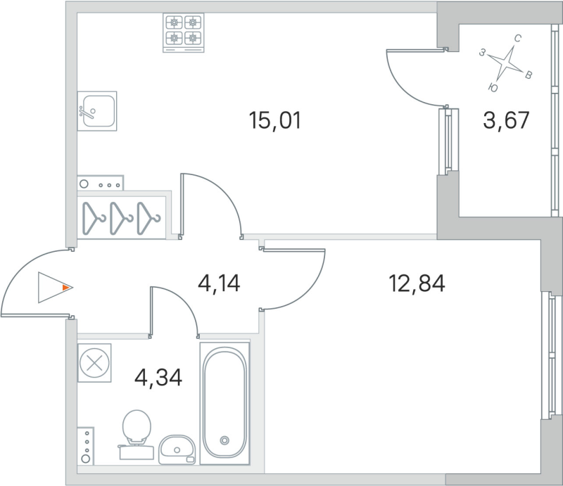 2-комнатная (Евро) квартира, 36.33 м² в ЖК "Любоград" - планировка, фото №1